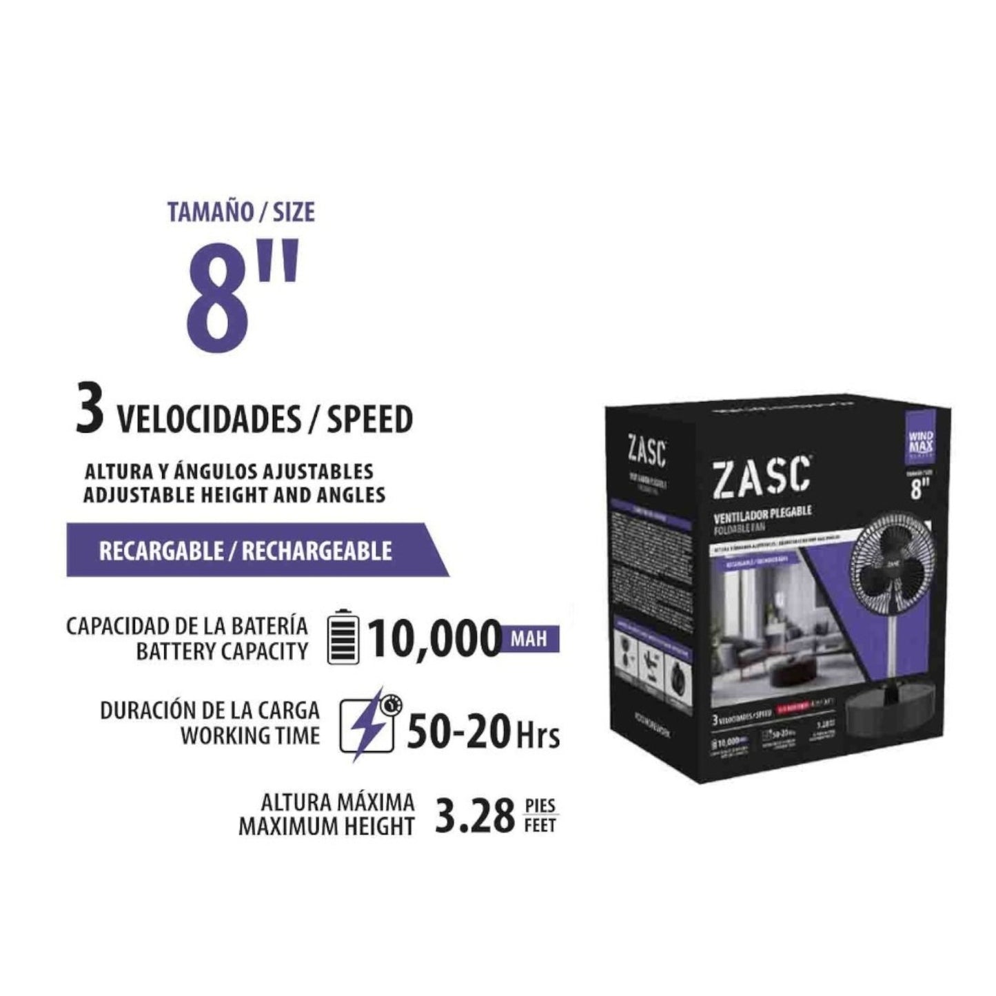 VENTILADOR 8" ZAGS ALTURA AJUSTABLE