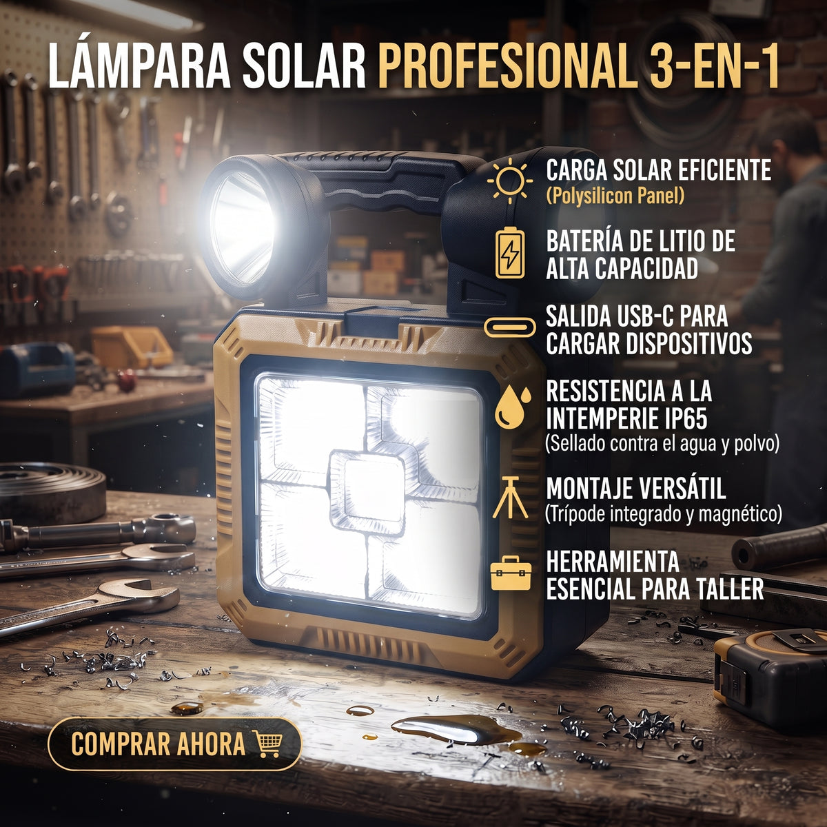 LÁMPARA SOLAR KIT DE HERRAMIENTA + ENVÍO GRATIS