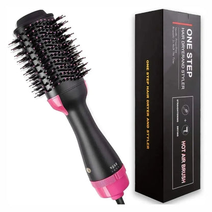 Cepillo secador y moldeador Aleko.com.co 3 en 1 negro y rosa con cerdas mixtas y caja de empaque