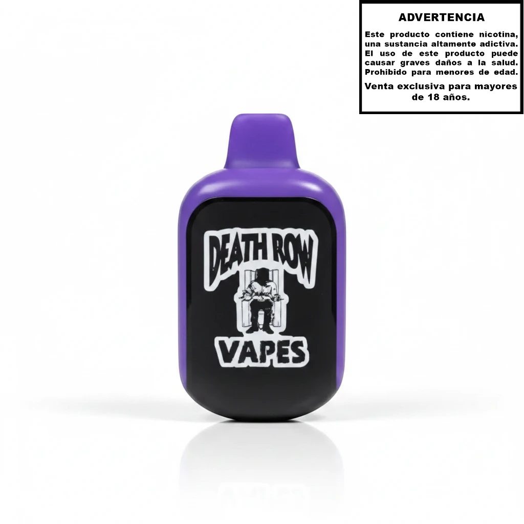 Vapeador desechable Aleko.com.co Death Row 5000PF de color morado con diseño ergonómico y compacto